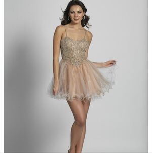 DAVE & JOHNNY PROM TULLE EMBELLISH NINI DRESS IN PEACH TONE SIZE 2 NWT